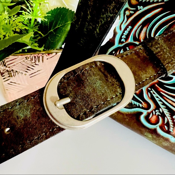 Patricia Nash Crossbody Bag Tooled Turquoise Stipes Sling Crossbody Bag - Picture 10 of 16